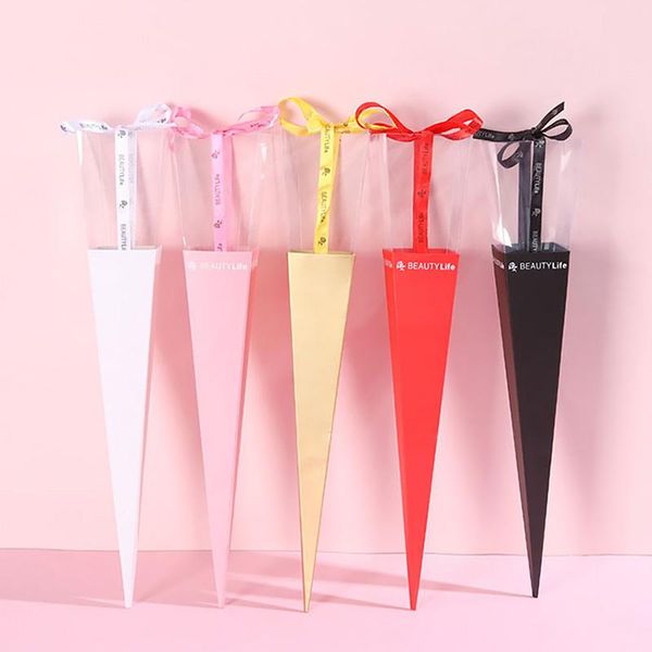 

single flower wrapping empty box trianglar cone valentine's day wedding floral gift box florist packaging supplies home decor