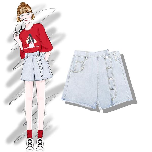 

women's shorts 2021 fashion clothing denim female high waist slim personality single row metal buckle summer, White;black