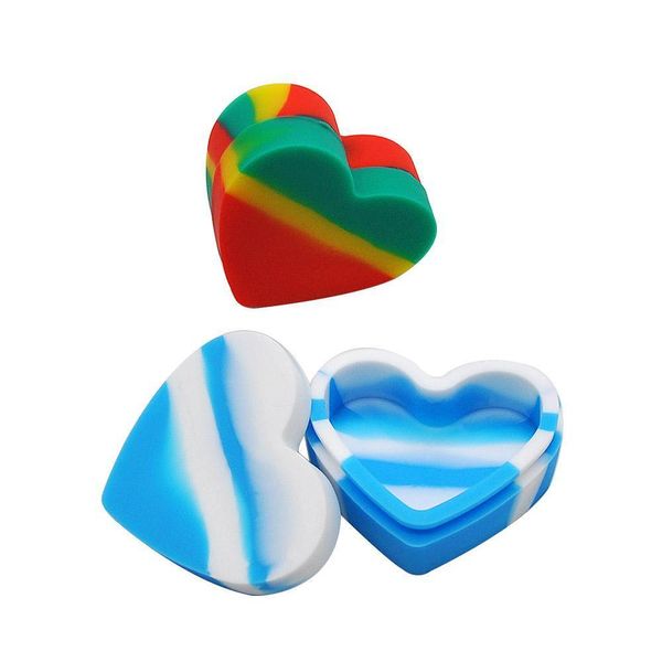 Accessori per fumatori Silicone antiaderente Contenitore per erbe secche a forma di cuore Vaporizzatore Scatola in silicone FDA Vasi in silicone da 18 ml Contenitori per cera Dabs