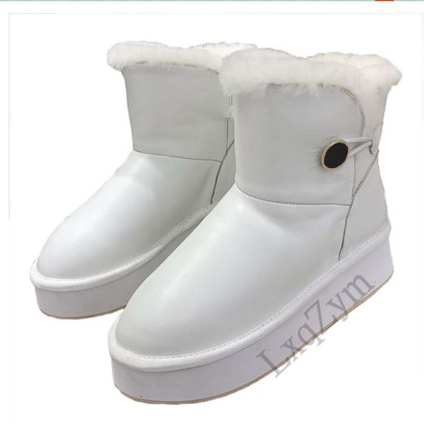

boots winter warm waterproof female snow furry wool chunky botas mujer solid color fashion femme donna flats, Black