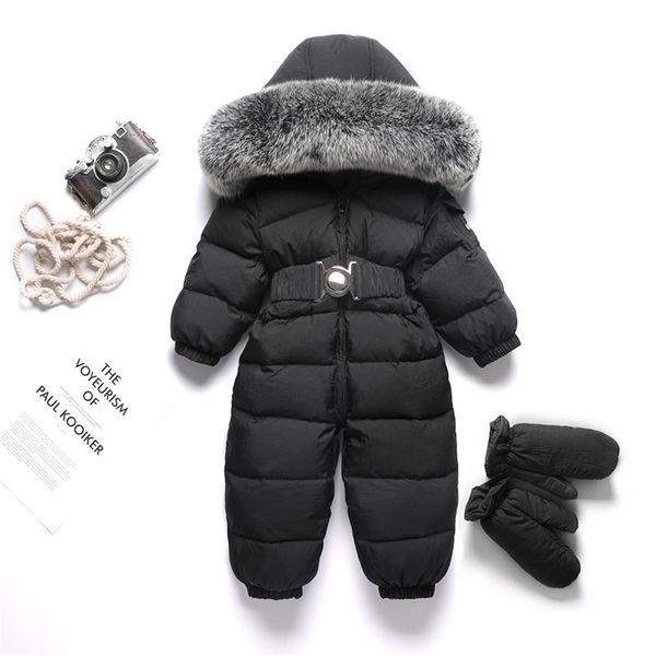 

fur hooded baby girls romper winter boy jumpsuit down warm kids onesie fleece children snowsuit toddler clothes outfits 211101, Blue