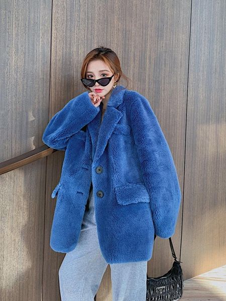 

women's fur & faux women 2021 winter real granular sheep shearing coats female casual warm jackets ladies genuine lamb outwears v172, Black