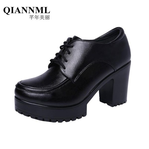 

dress shoes plus size 32-43 block heels leather deep pumps women oxford shoe 2021 fall winter high heel with fur platform, Black