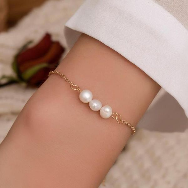 

link, chain korean pearl bracelet for women sweet classic female brecelet simple metal students jewelry accessories party gift 2021, Black