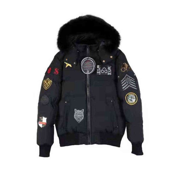 

real fox fur mens canadian mooses collington bomber parka goose down jacket warm outerdoor coat windproof for extreme weather h1129, Black