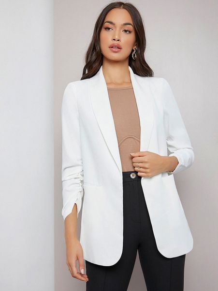 

shawl collar ruched sleeve blazer x9lj#, White;black