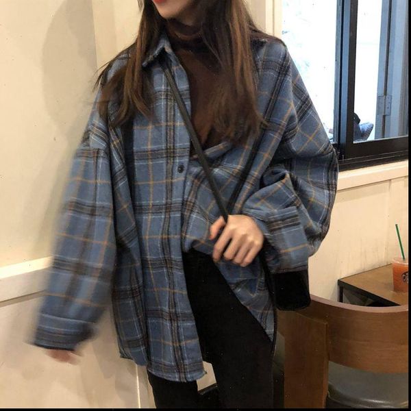 

bella philosophy wonder spring long sleeve blouse shirts loose female plaid blouse shirts casual street lady korean oversize top, White