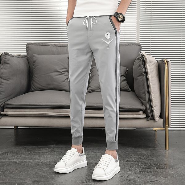 

2021 new mode summer runners thin korean embroidered men ankle casual hip hop length hare black/grey 36 pants af0g