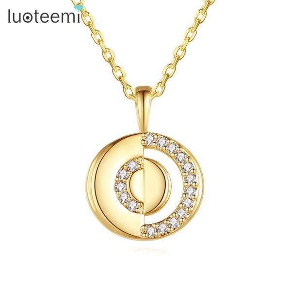 

pendant necklaces luoteemi asymmetric round long necklace cubic zircon stone paved kolye bayan for women, Silver