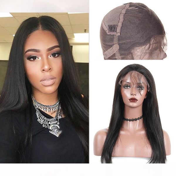 

straight brazilian full lace human hair wigs with baby hair pre plucked natural hair line full lace wigs can be high ponytail, Black;brown
