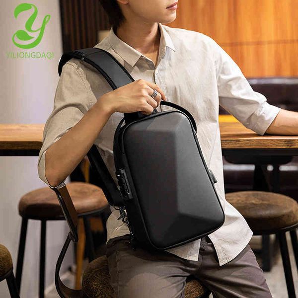 

handbag men's chest bag large capacity single shoulder messenger leisure office ipad computer hard shell material, Black;red