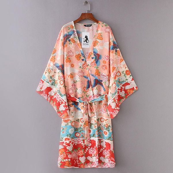 

women's blouses & shirts summer women chiffon shawl kimono cardigan belt cover up blouse beachwear sheer d90403, White