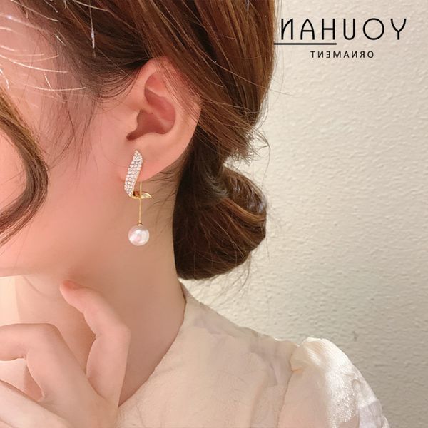 

east gate pearl earrings female s925 silver needle micro inlaid zircon a two wearing earrings jewelry, Golden