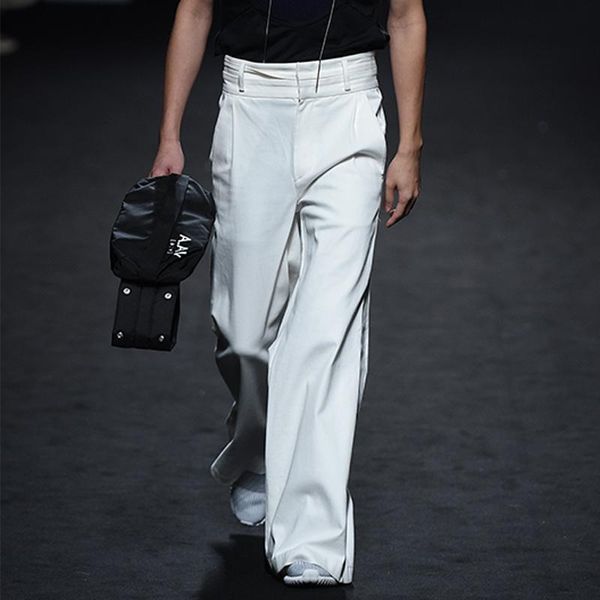 

men's pants casual 2021 show high waist white loose straight wide leg, Black