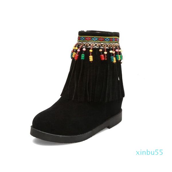 

boots winter snow woman lady ankle hidden heels fringe warm flock zipper big size 43, Black