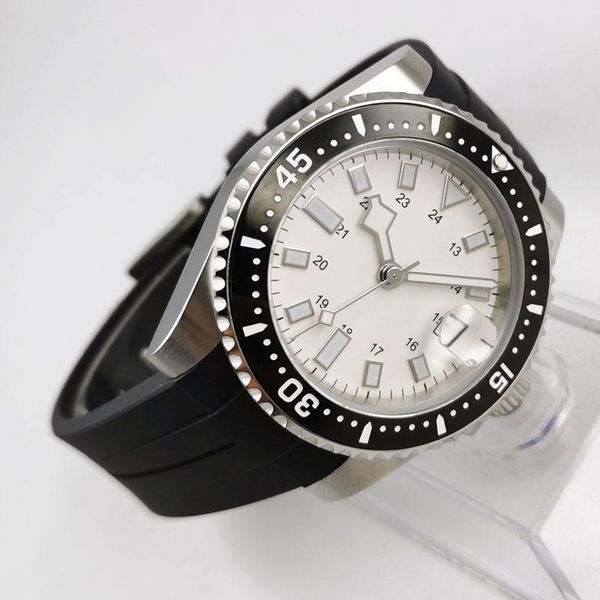 

wristwatches 40mm sterile dial sapphire glass date luminous black rubber ceramic bezel miyota 8215 automatic movement men's watch, Slivery;brown