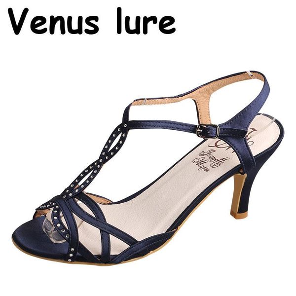 

sandals wedopus navy heels women party medium heel 7.5cm size 5, Black