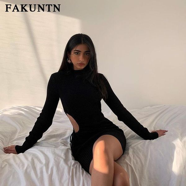 

women dress 2021 fashion autumn winter woman clothes knitted casual solid long-sleeve dresses party dress vestidos, Black;gray