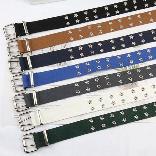 

belts harajuku female waist strap punk style wide belt for jeans women canvas web double grommet eyelet hole buckle 2021, Black;brown