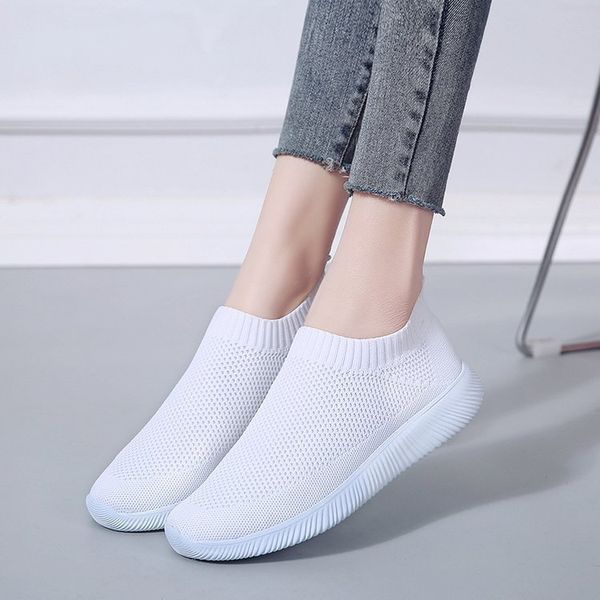 

plus size shoes women casual knitting sock sneakers stretch flat ladies slip on shoes female leisure flats fashion espadrill 357, Black;white