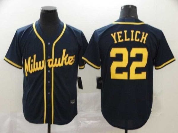 

20 21 men women kids youth baseball jerseys 22 christian yelich brewers 19 robin yount jersey, Blue;black