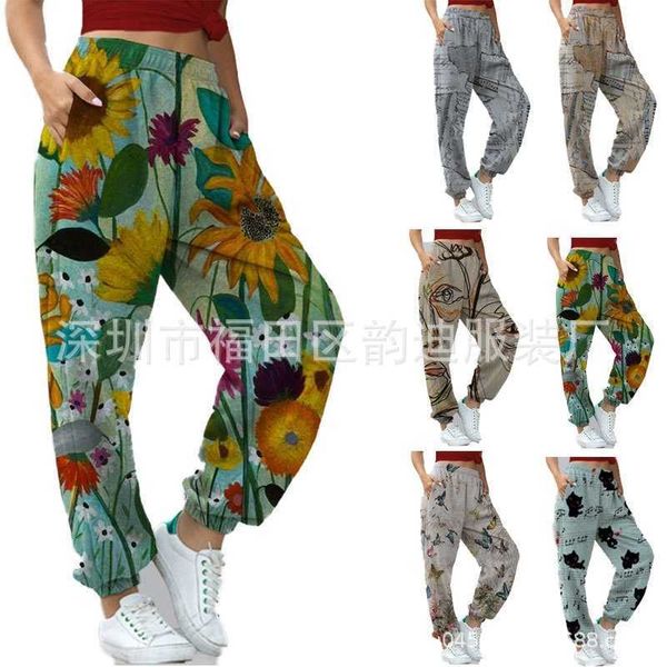 

2021 women's casual sports versatile printed sweater pants leggings, Black