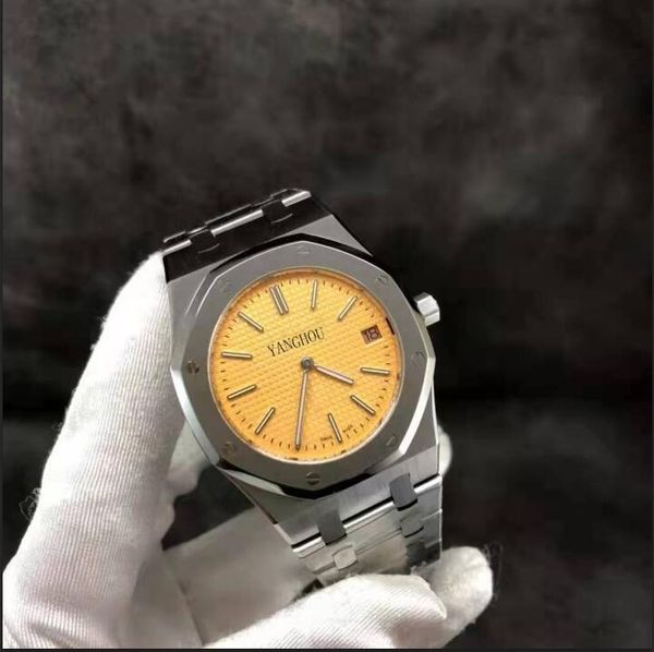 

wristwatches xf factory v2 39mm*8.5mm extra-thin 15202 cal a2121 automatic mens watch yellow texture dial stainless steel bracelet super edi, Slivery;brown