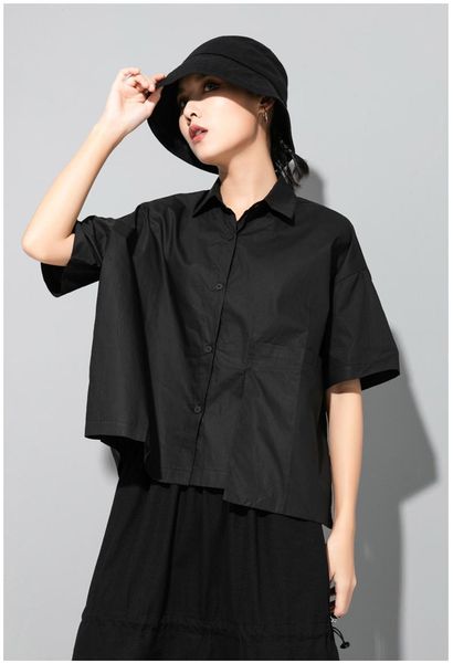 

women's blouses & shirts street designer's three dimensional cutting irregular short sleeve shirt, White