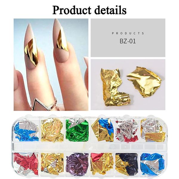 

nail art decorations 12-color boxed thin gold foil fragments diy decorative tin paper, Silver;gold