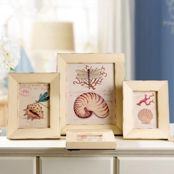 

frames sea shells printing po frame for deskwall decor kids birthday gift beige picture quality wooden