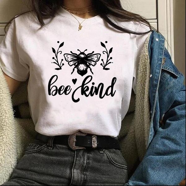 

women graphic bee kind short sleeve casual cute 90s ladies print clothes lady tees female t shirt womens t shirt, White