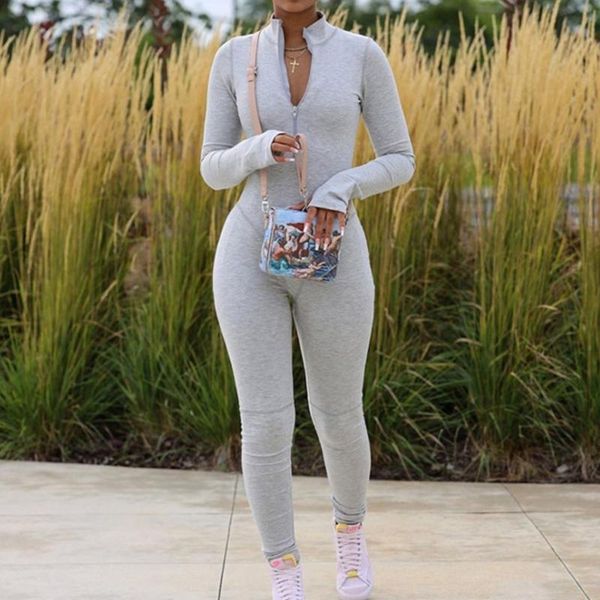 

women's jumpsuits & rompers women long sleeve turtleneck jumpsuit half zipper bodycon leggings e56b, Black;white