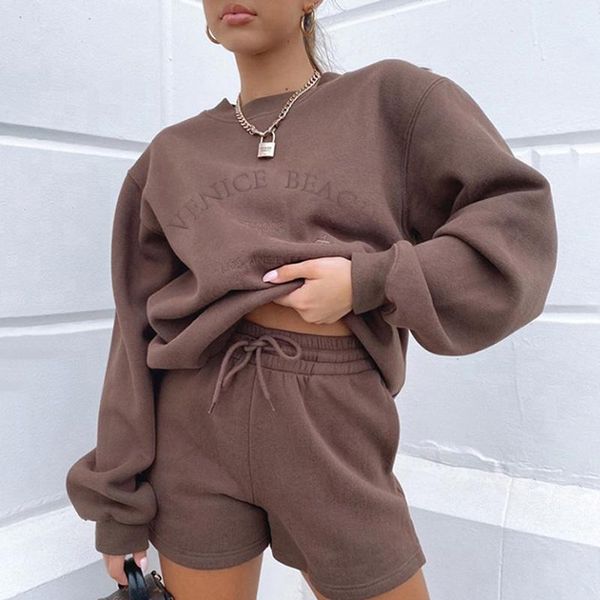 

women's tracksuits letter print women 2 piece set long sleeve sweatshirt sweatshorts loose casual tracksuit loungewear 2021 autumn wint, Gray