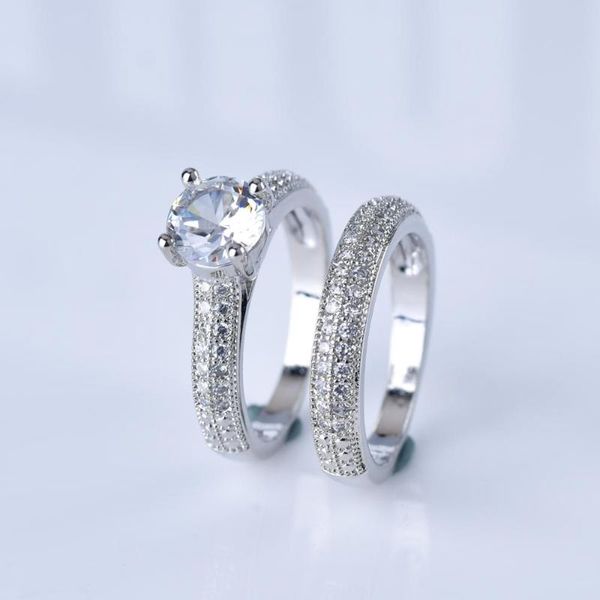 

wedding rings luxury female white bridal ring set fashion filled jewelry promise cz stone engagement for women, Slivery;golden