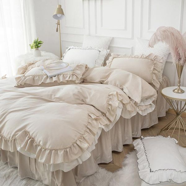 

bedding sets 4pcs european khaki set ruffle lace quilt duvet cover elegant bedspread luxury  king size wedding bed sheet cotton