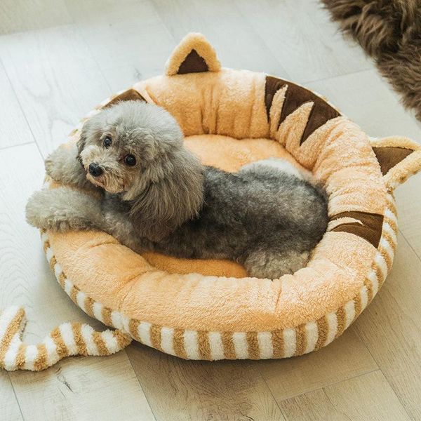

pet sofa dog beds waterproof bottom soft plush dog cats houses removable round pet lounger cushion portable kennel puppy mat