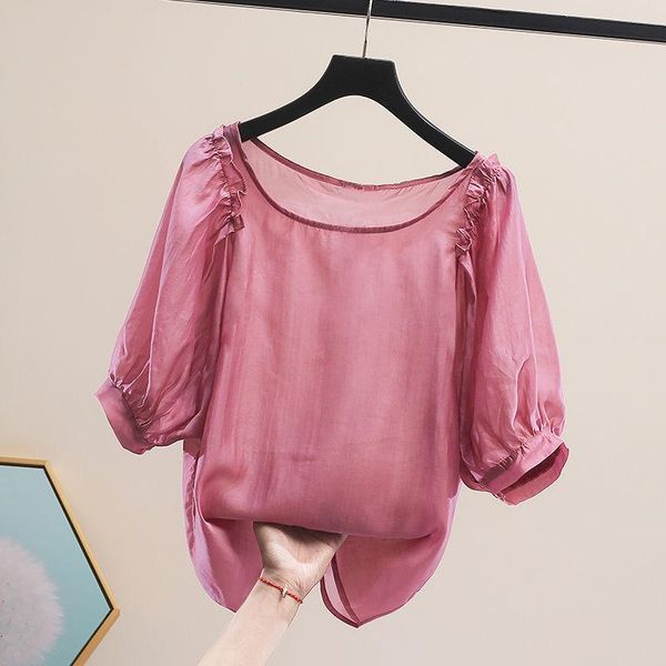 

women's blouses & shirts fashion design solid women blouse summer 2021 ruffles puff half sleeved straight loose elegant office lady pul, White