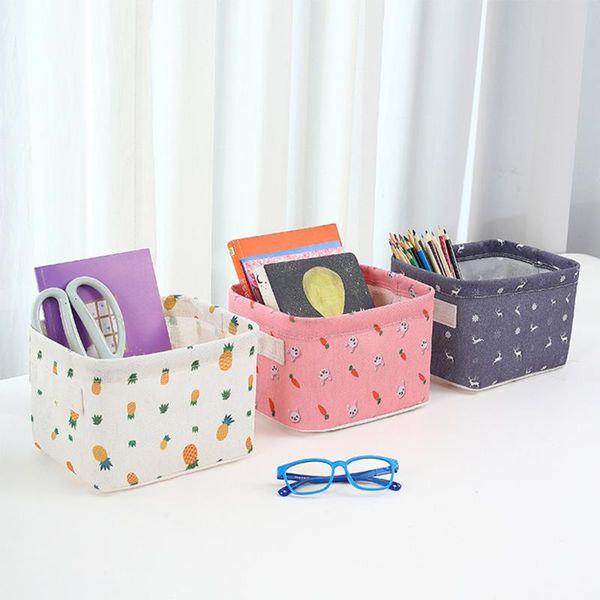 

cotton linen deskstorage basket sundries storage box small cute table basket space-saving bags organizer