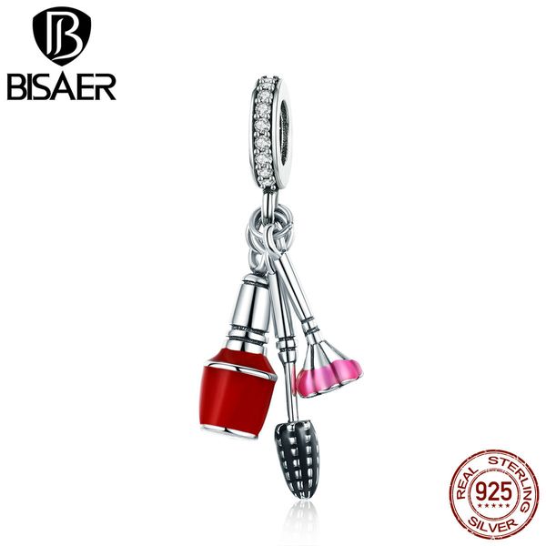 BISAER Charm-Anhänger 925 Sterling Silber Nail Bush Set Chic Lady Charm passend für Damen-Armband Sommer-Schmuckkollektion GXC785 Q0531