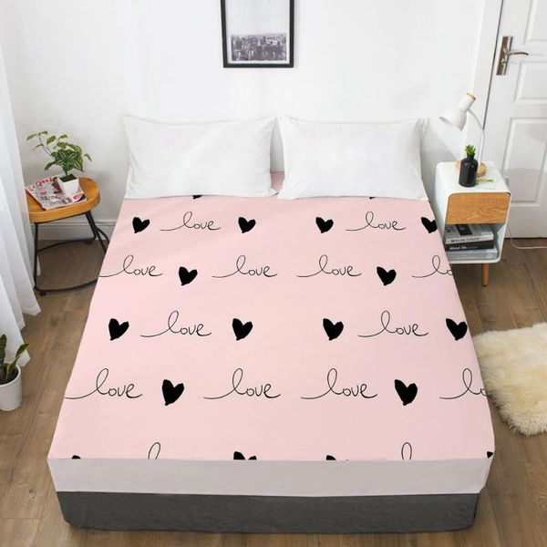 

sheets & sets 3d printed pink small love and heart soft fitted sheet with elastic band solid bed cover-wrinkle abrasion resistant