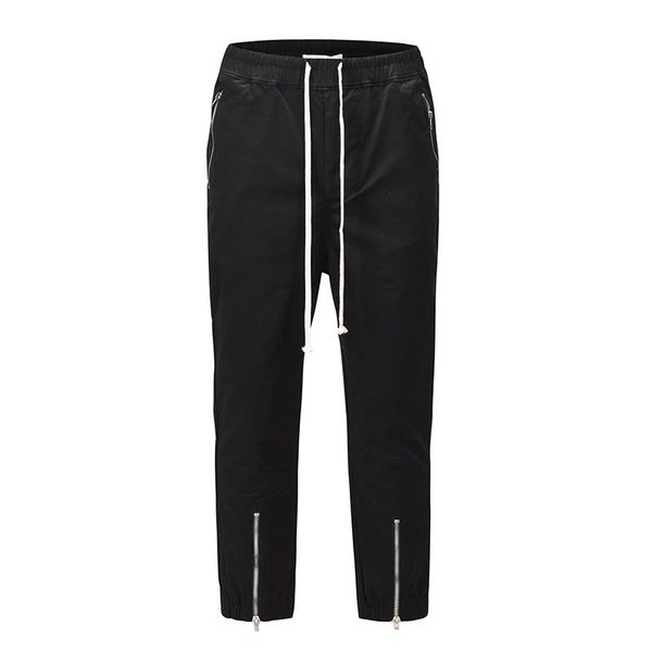 

men's pants high street drawstring ankle zipper cargo mens straight pockets black trousers loose hip hop track