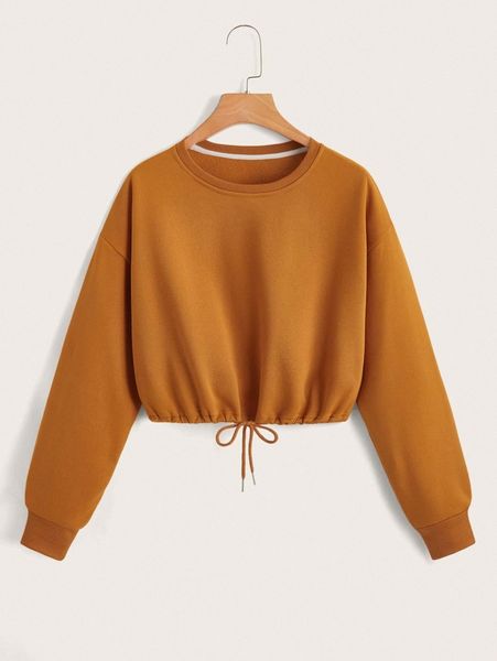 

drop shoulder drawstring thermal lined sweatshirt 50aa#, White;black