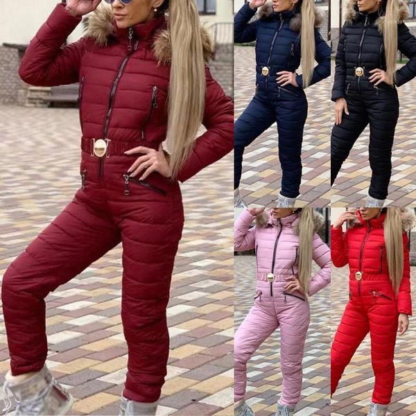 

skiing suits windproof women hooded solid colors jumpsuits elegant winter warm zipper ski suit outdoor cold-resistance snowsuit1