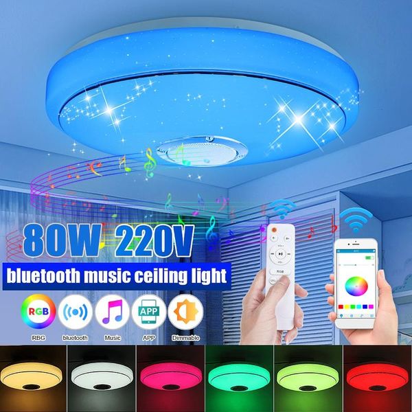 

ceiling lights 80w dimmable rgbw led music light with bluetooth speaker cellphone app control color changing flush mount fixture
