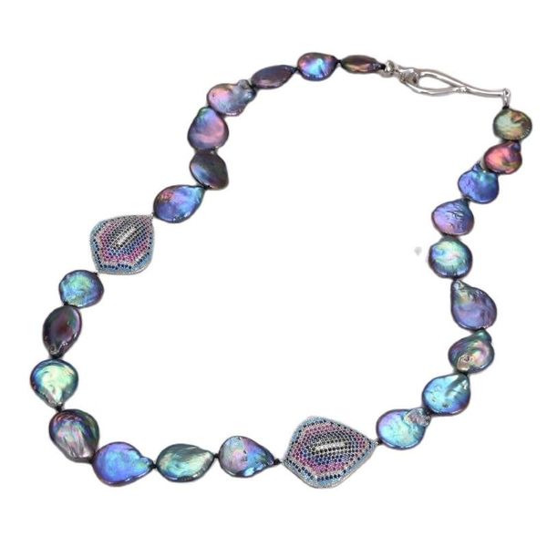 

chokers jk 23'' natural black keshi pearl cz connector necklace, Golden;silver