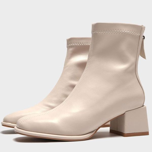 

boots women shoes winter fashion vintage snow round short high heels ladies, Black