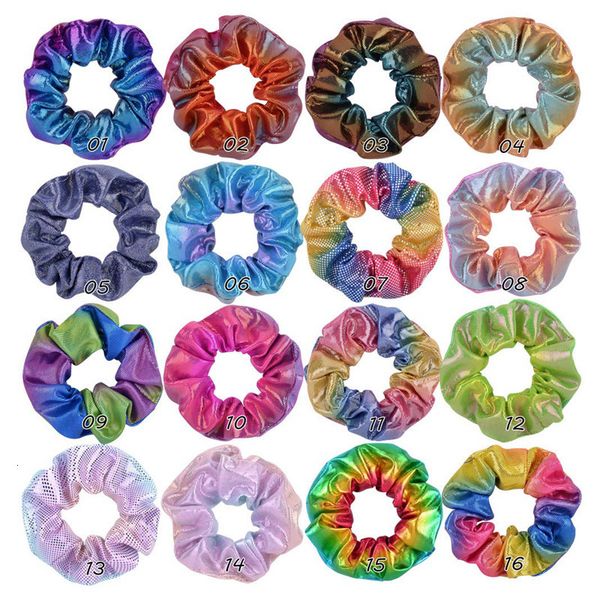 

women dot shiny laser gradient color elastic bands ponytail holder rope scrunchies tie hair hairbands for girls headband a101, Slivery;white