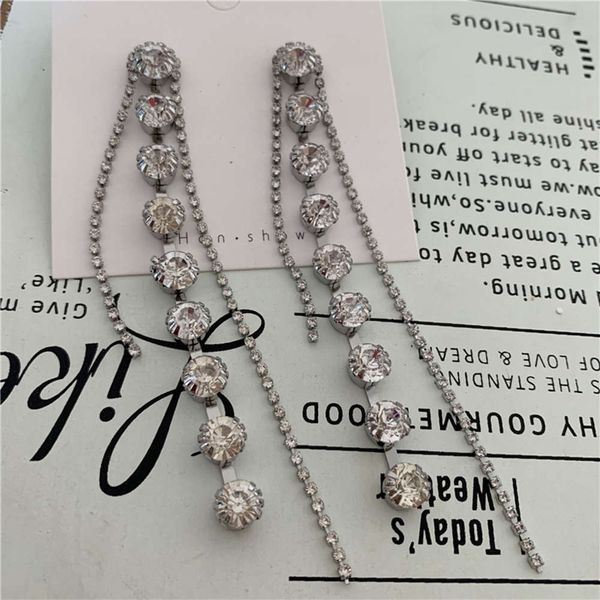 

hbp fashion exaggerated elongated rhinestone tassel s925 silver needle earrings