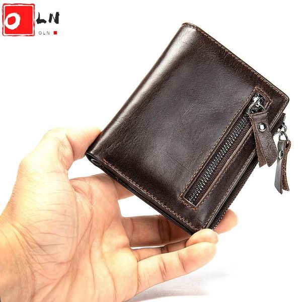 

men's small genuine leather billfold wallet men vintage wallets for credit id card holder male casual short zipper coin purse, Red;black