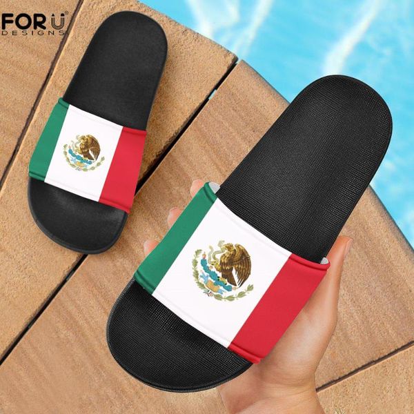 

slippers forudesigns flag of mexico printed women casual flats fashion summer shoes lady home slides sandal beach flip flop, Black